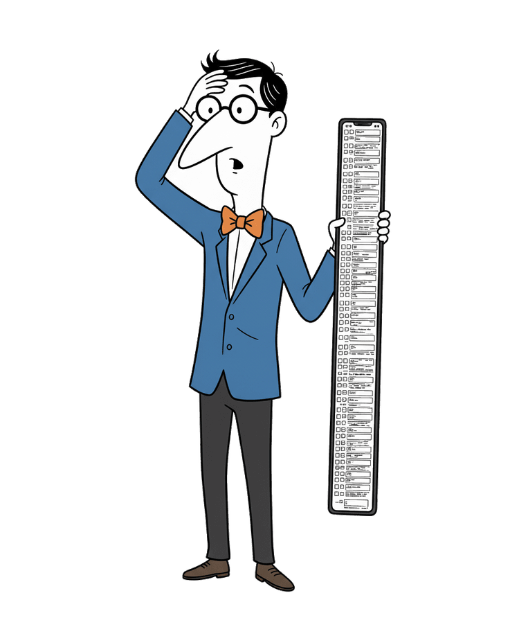 長いフォームに困惑するメガネくん