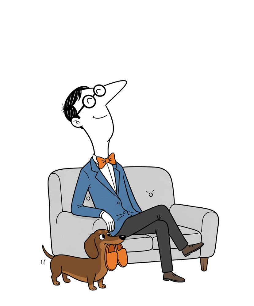 Megane-kun relaxing on sofa with dachshund